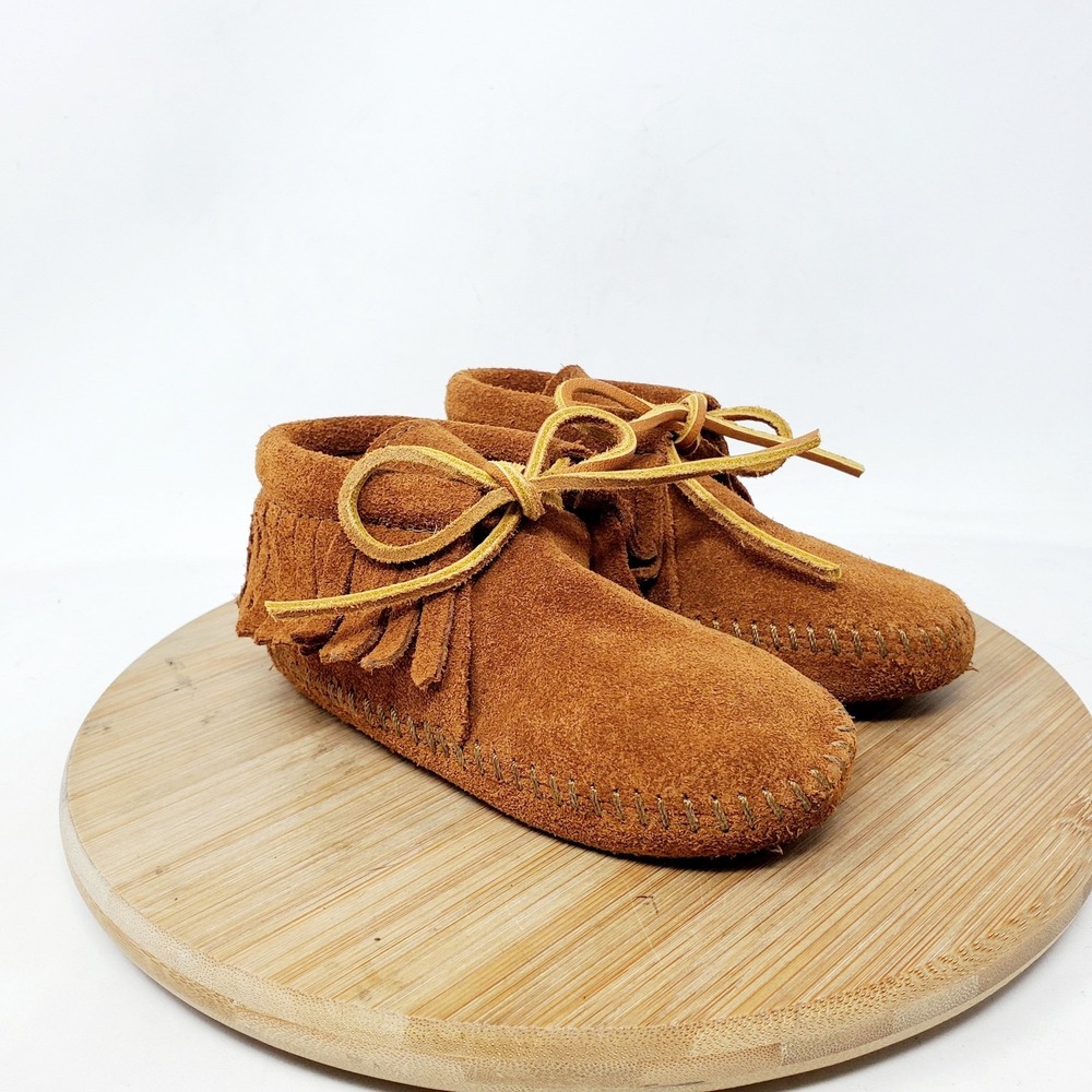 Minnetonka Softsole Bootie Kids 8 Brown Suede Fringe Minimalist Mocassin Shoes